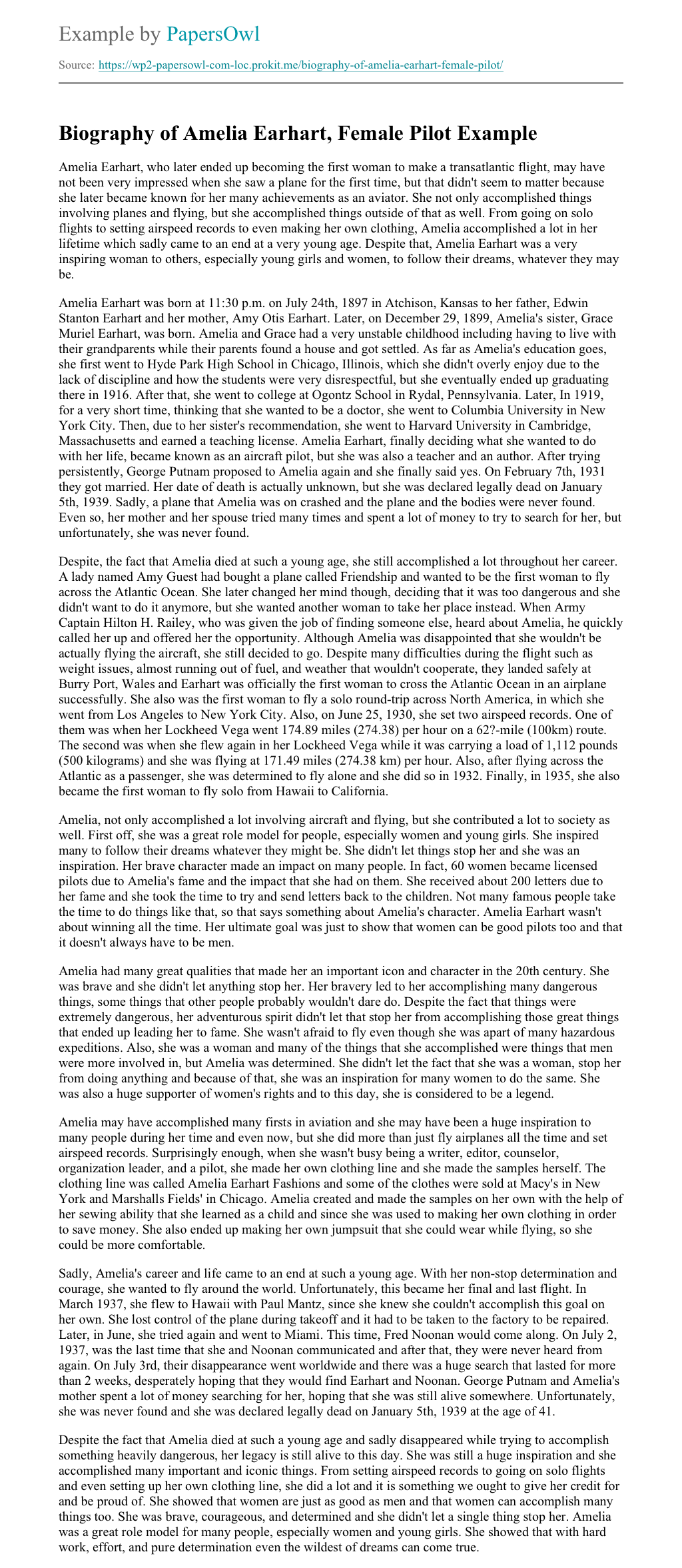 Essay On Amelia Earhart