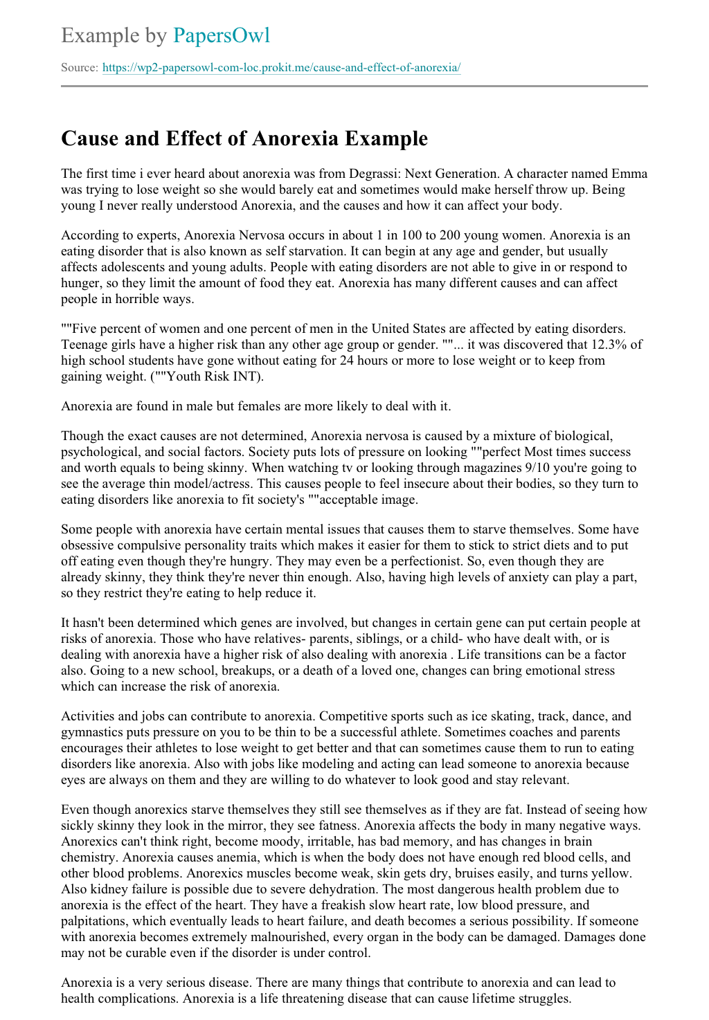 essay on anorexia