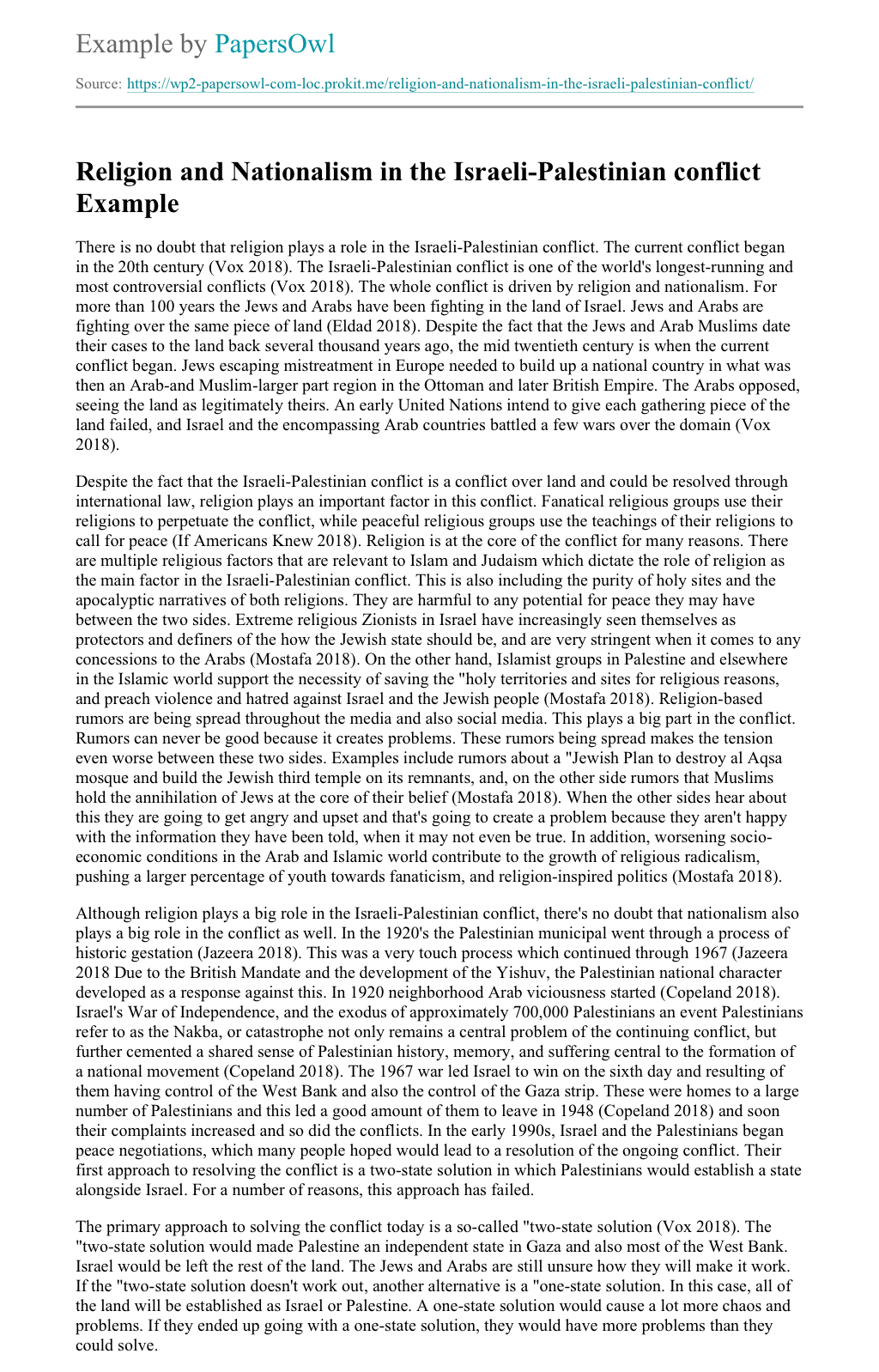 israeli palestinian conflict essay