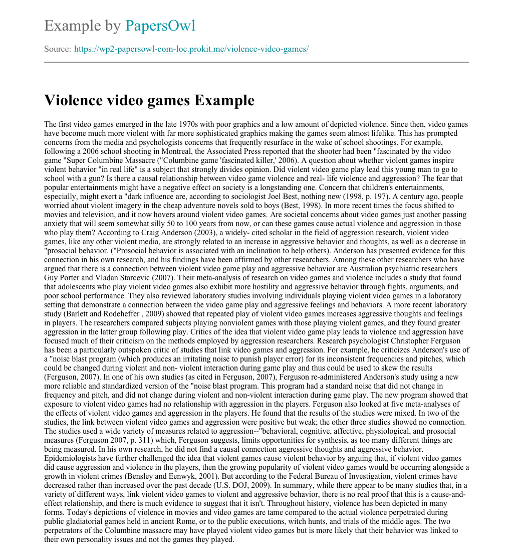 thesis statement examples for violent video games