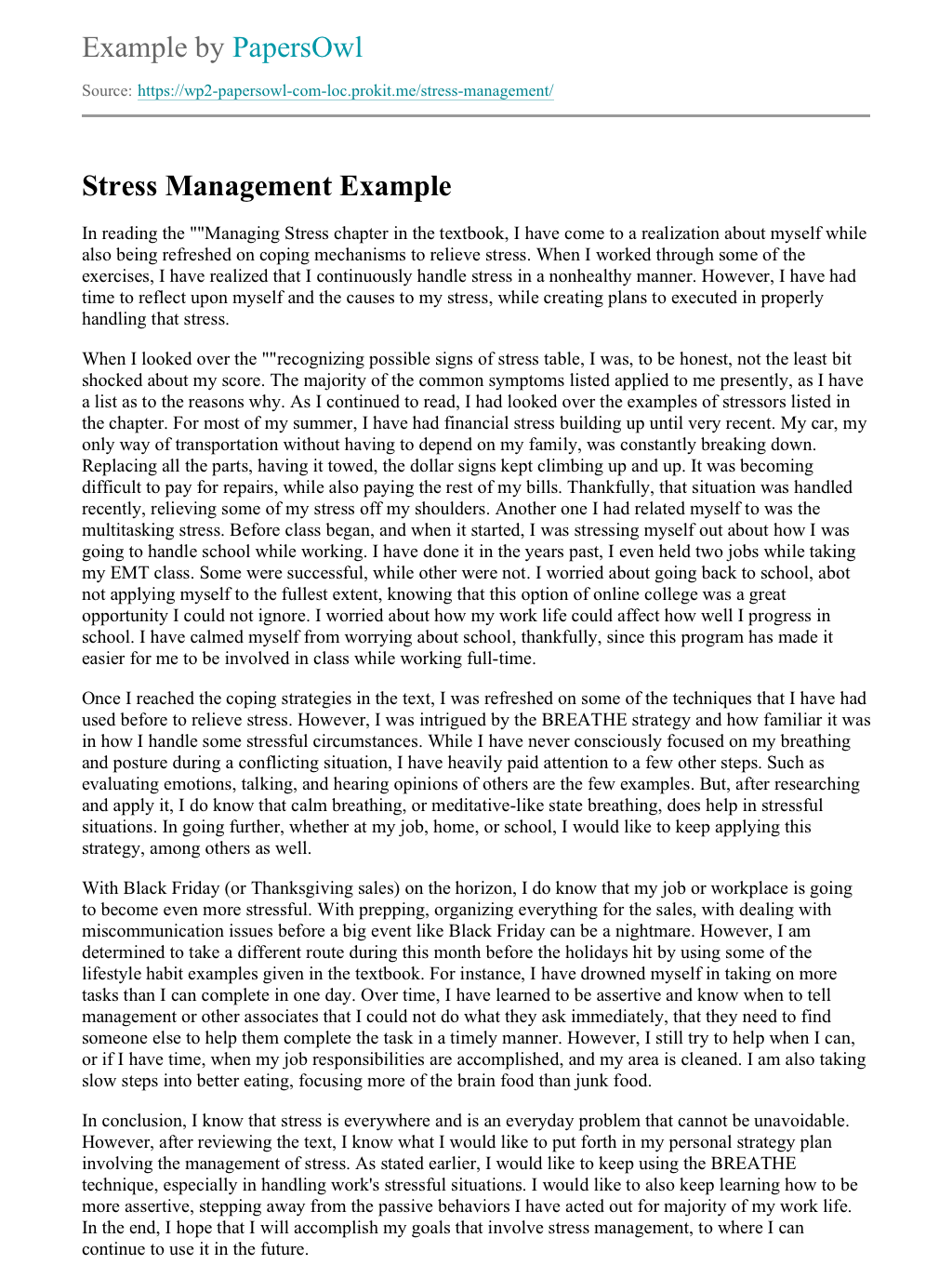 stress management essay 300 words