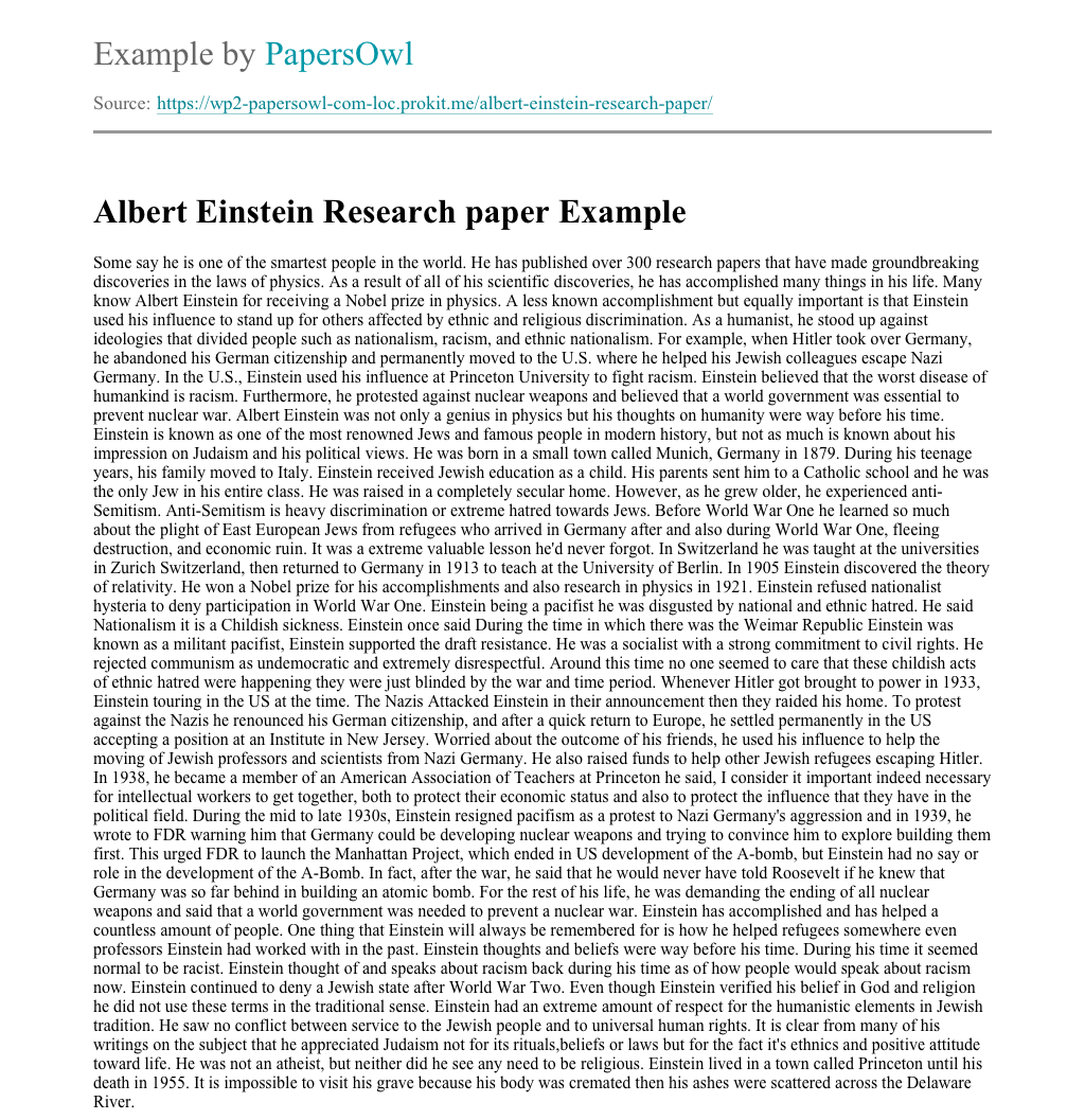essay about albert einstein and his research