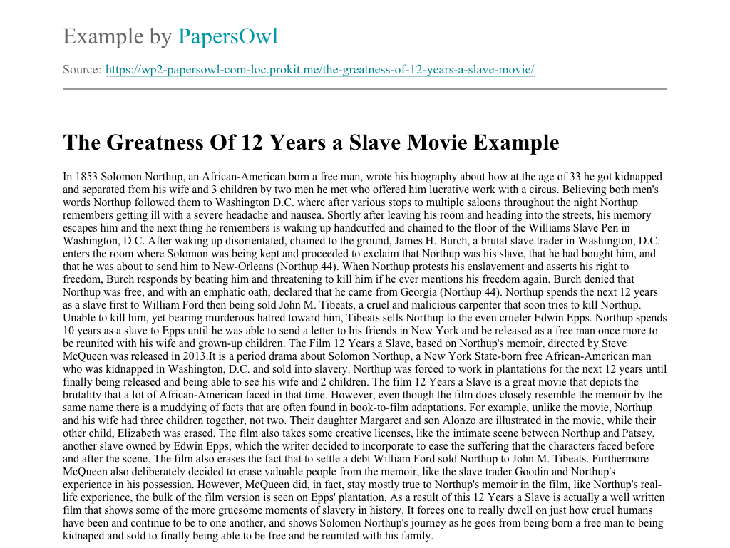 12 years a slave movie summary essay