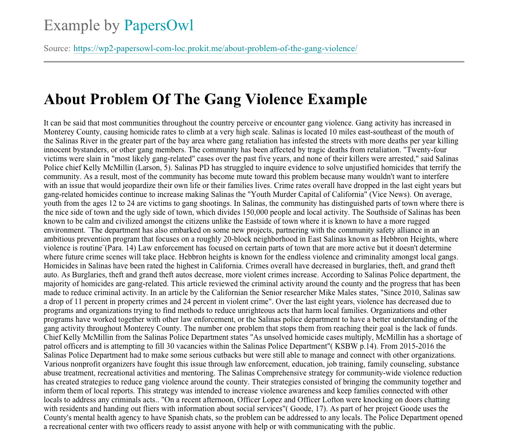 Gang Violence Essay gang violence essay