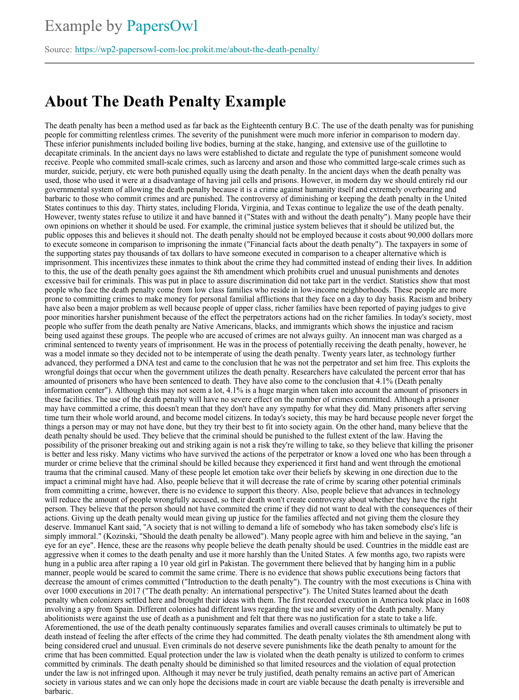 introduction essay on death penalty