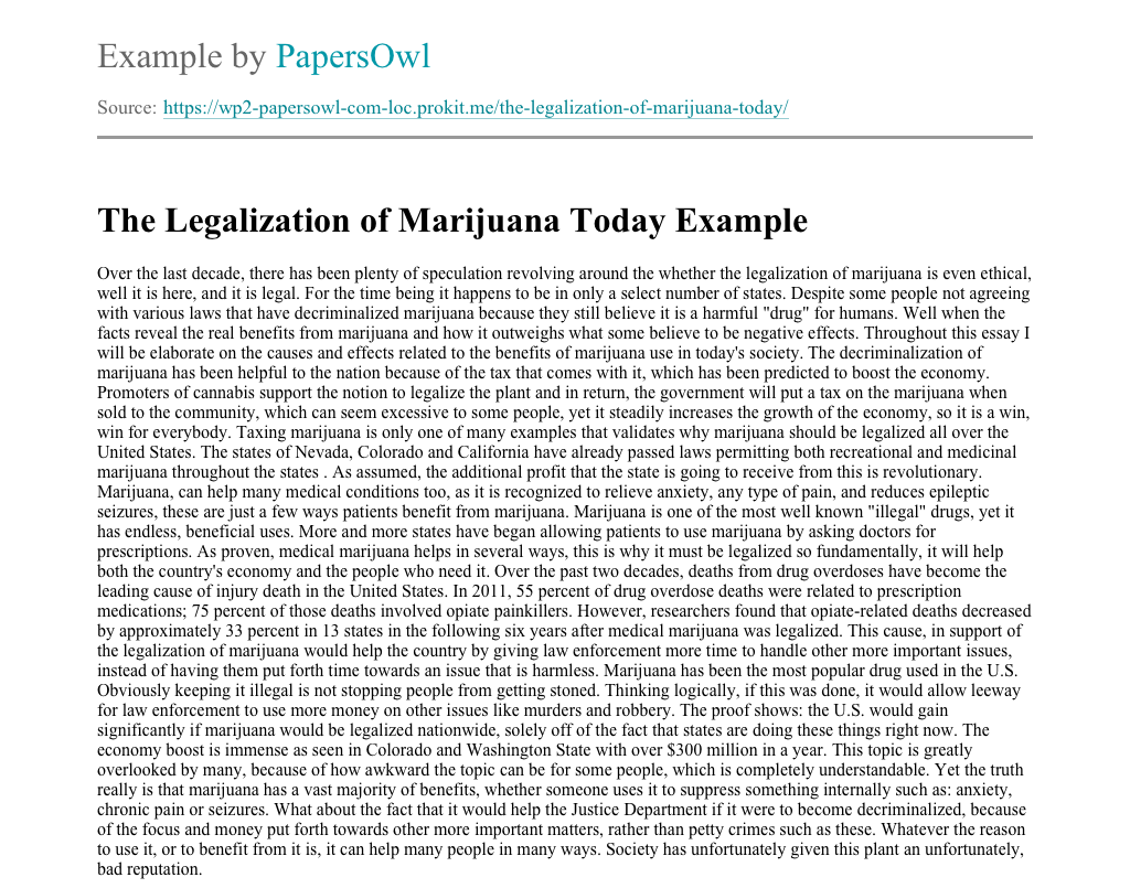 Marijuana legalization essays