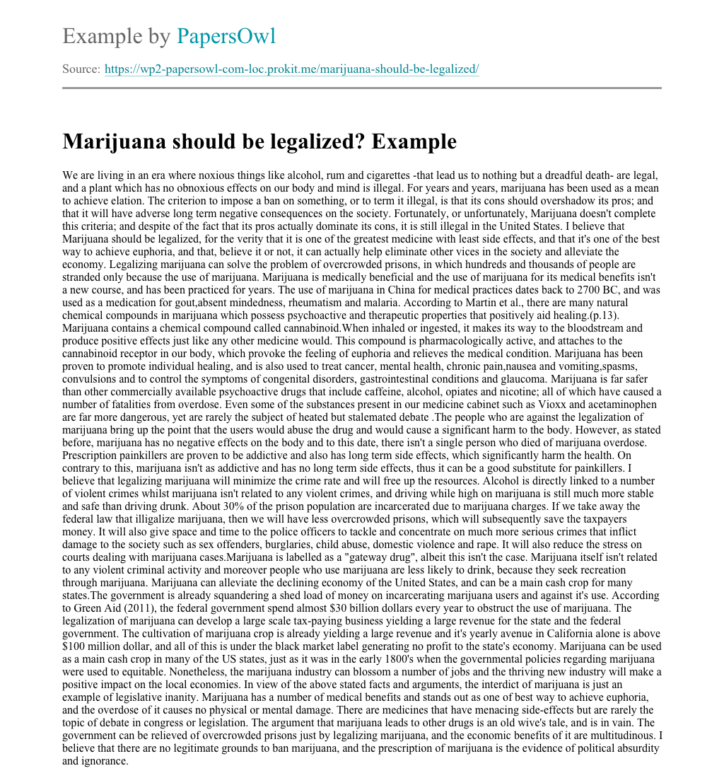 legalization of marijuana essay