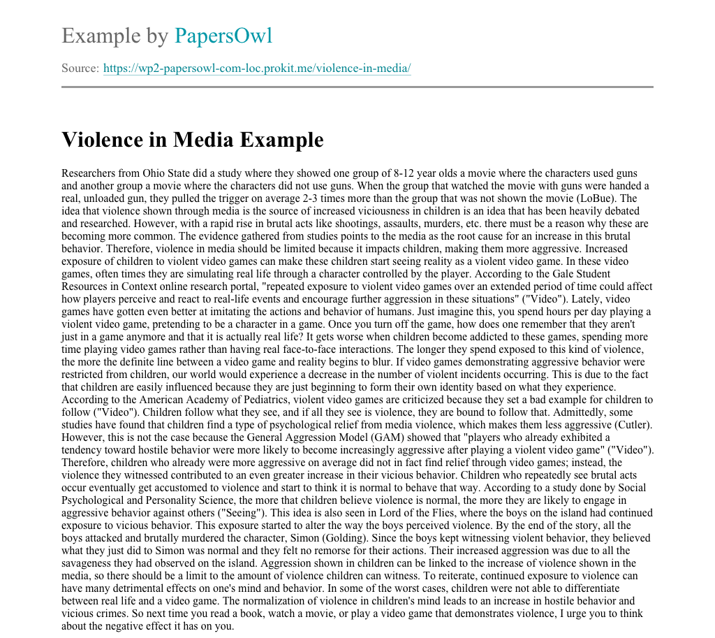 good thesis statement for violence in the media