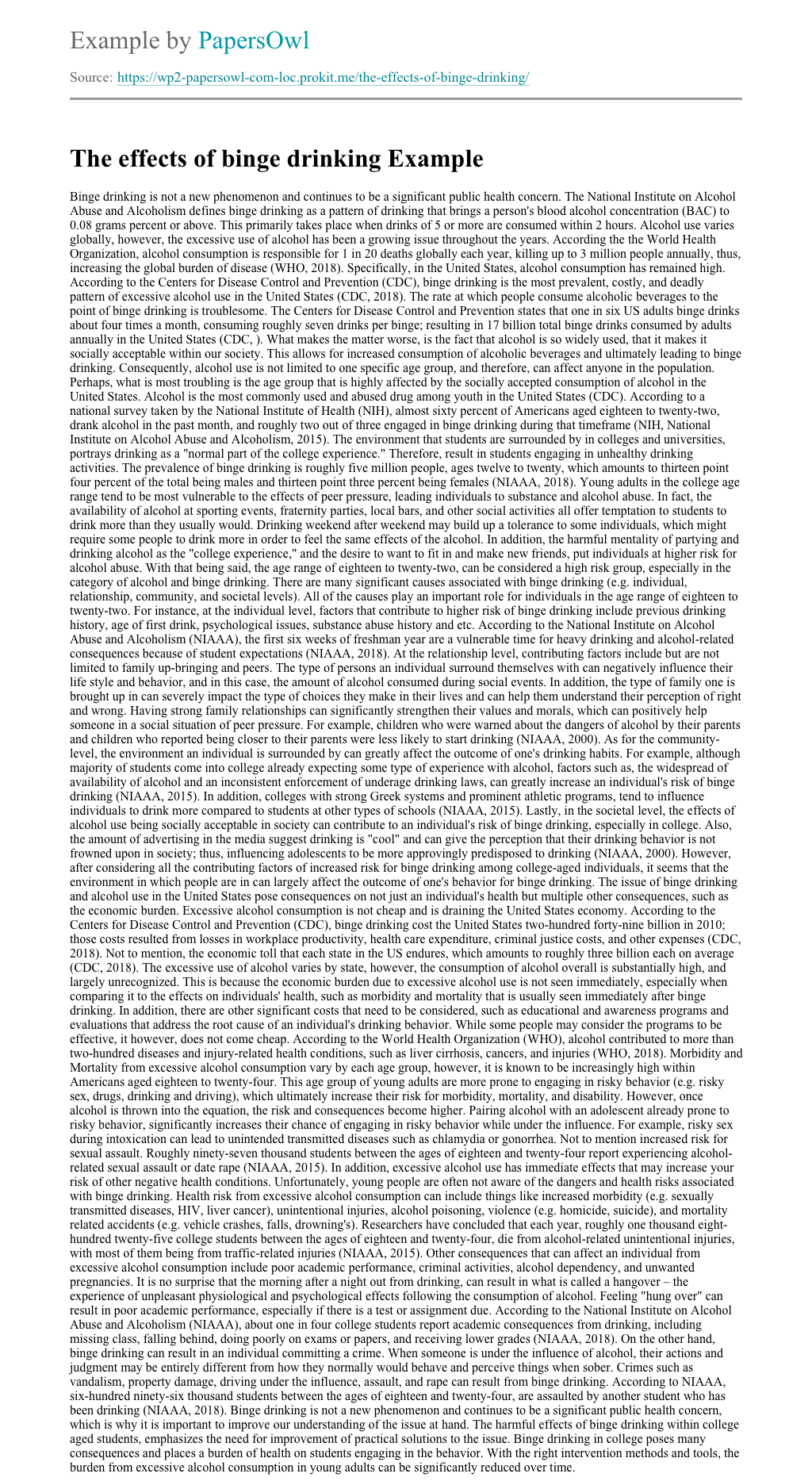 essay on binge drinking
