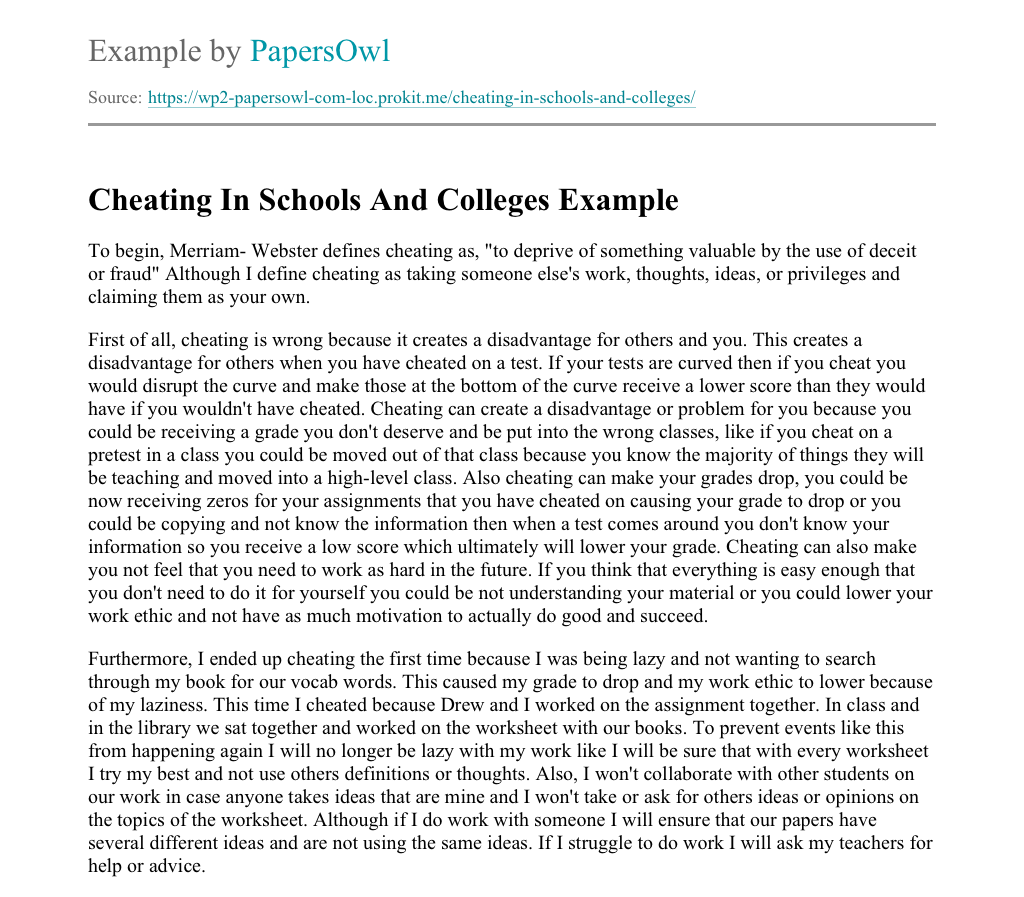 Cheating Free Essay Example essay on cheating