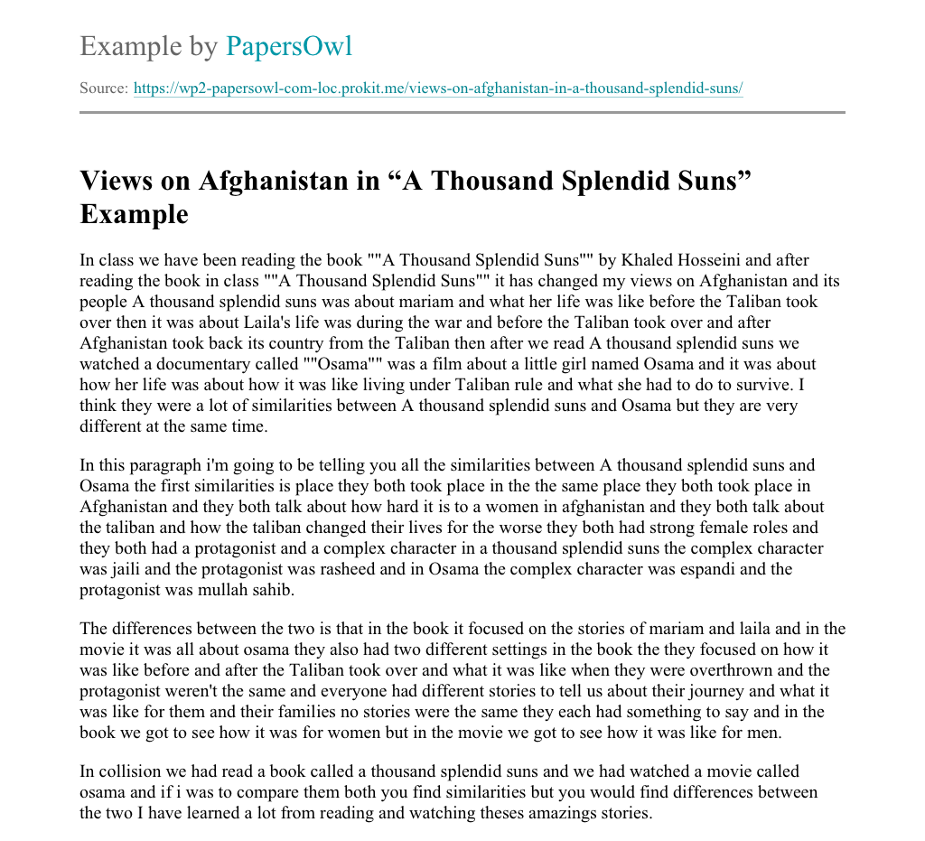 A Thousand Splendid Suns Analysis Essay Essay