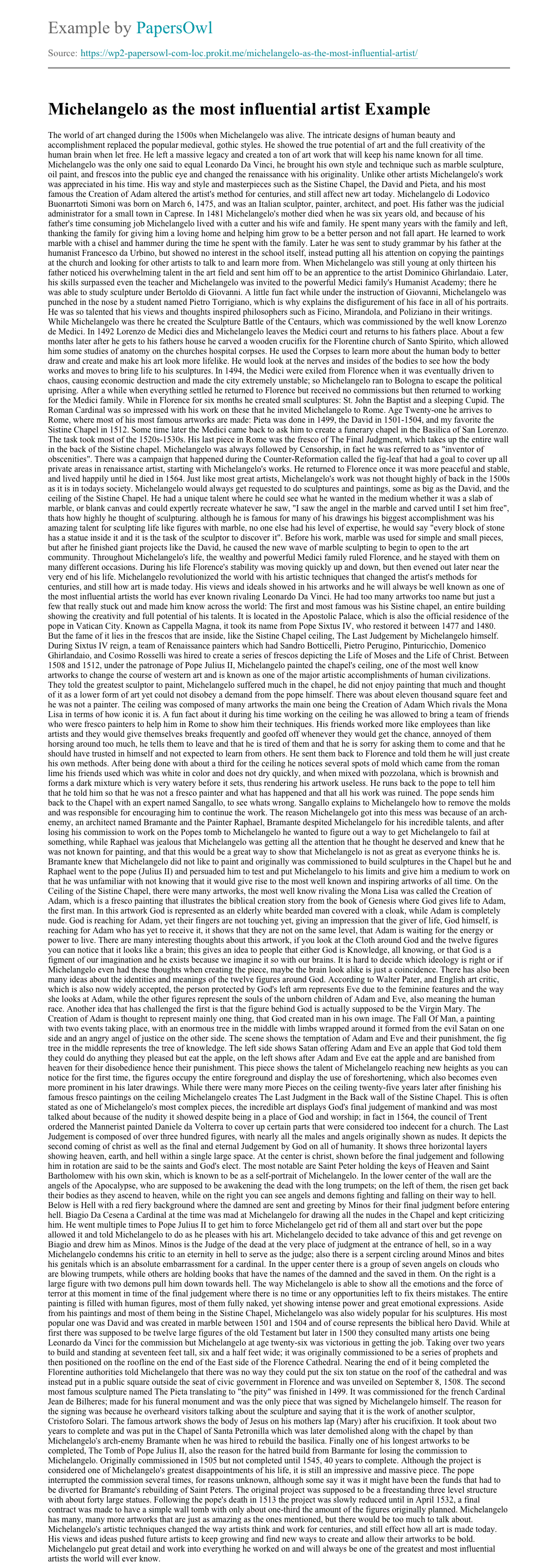 Best Michelangelo Essay Examples on Artscolumbia michelangelo essay