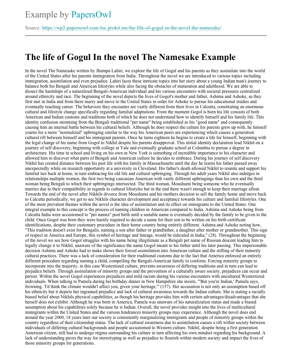 the namesake gogol essay