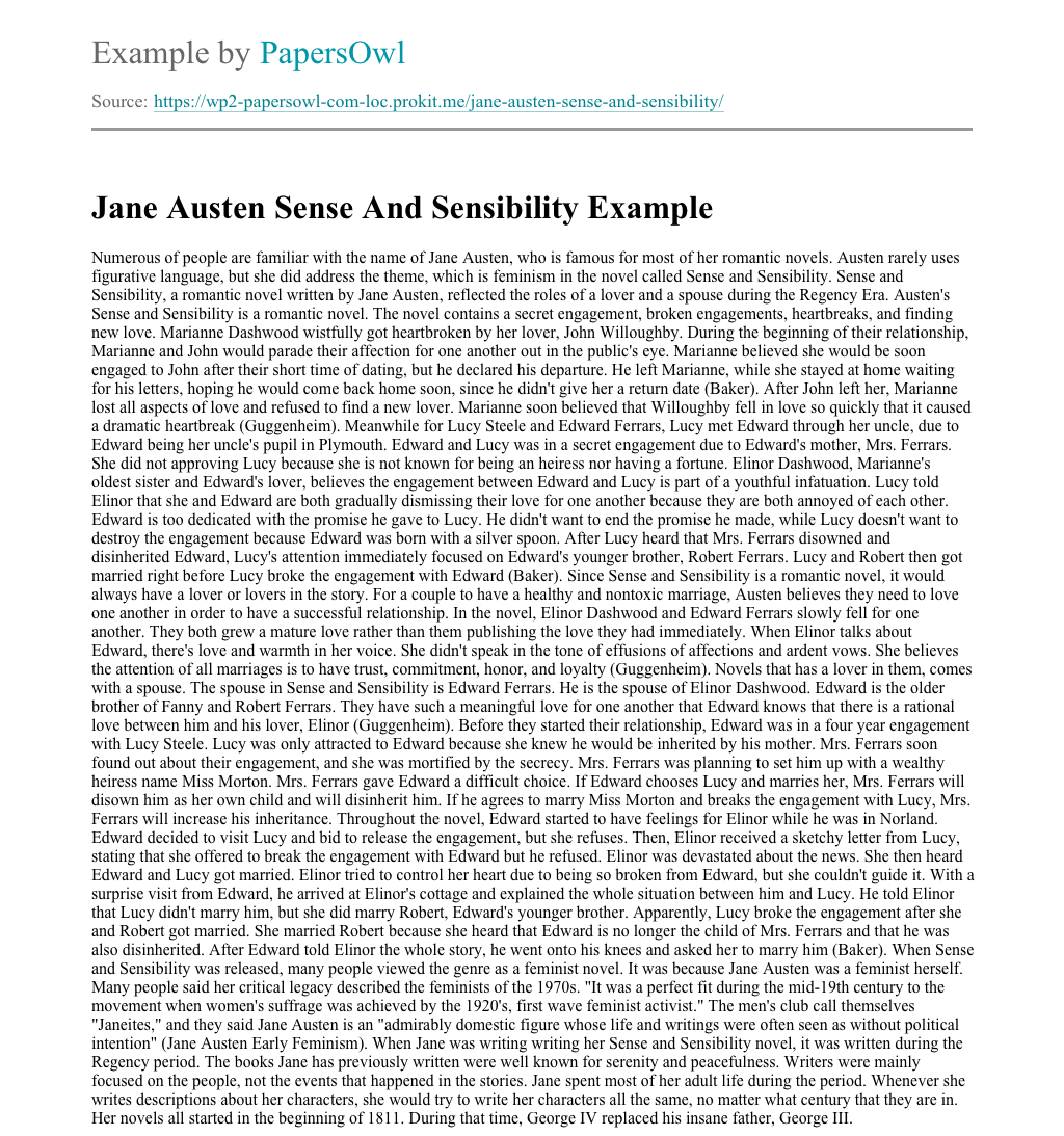 Sense and Sensibility Essays | GradeSaver