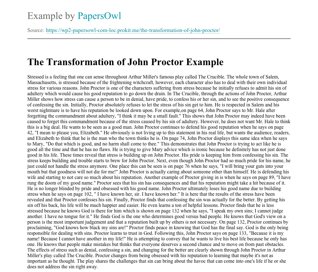 thesis statement on john proctor