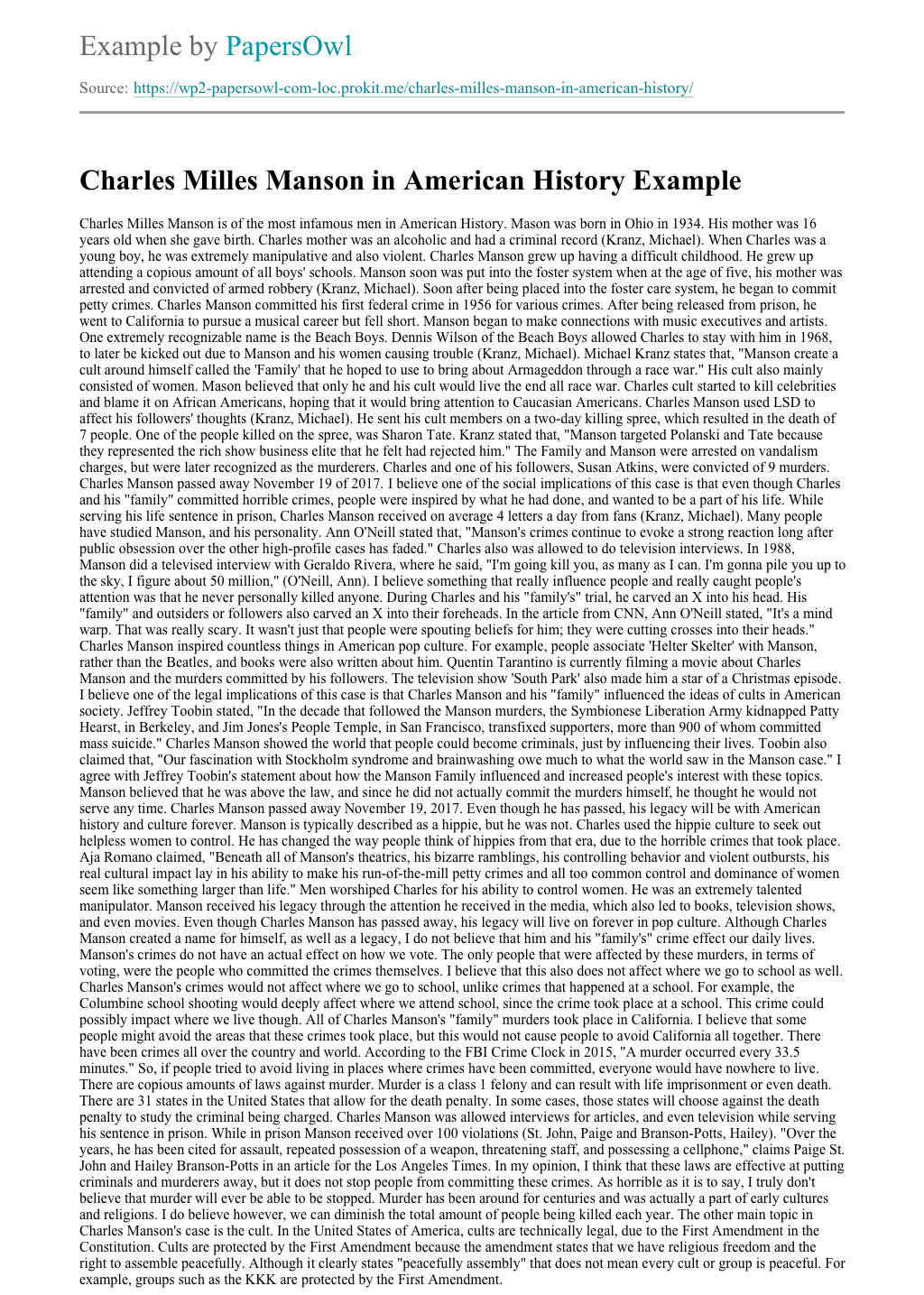 Charles Manson Essay - Biography on Study Boss charles manson essay