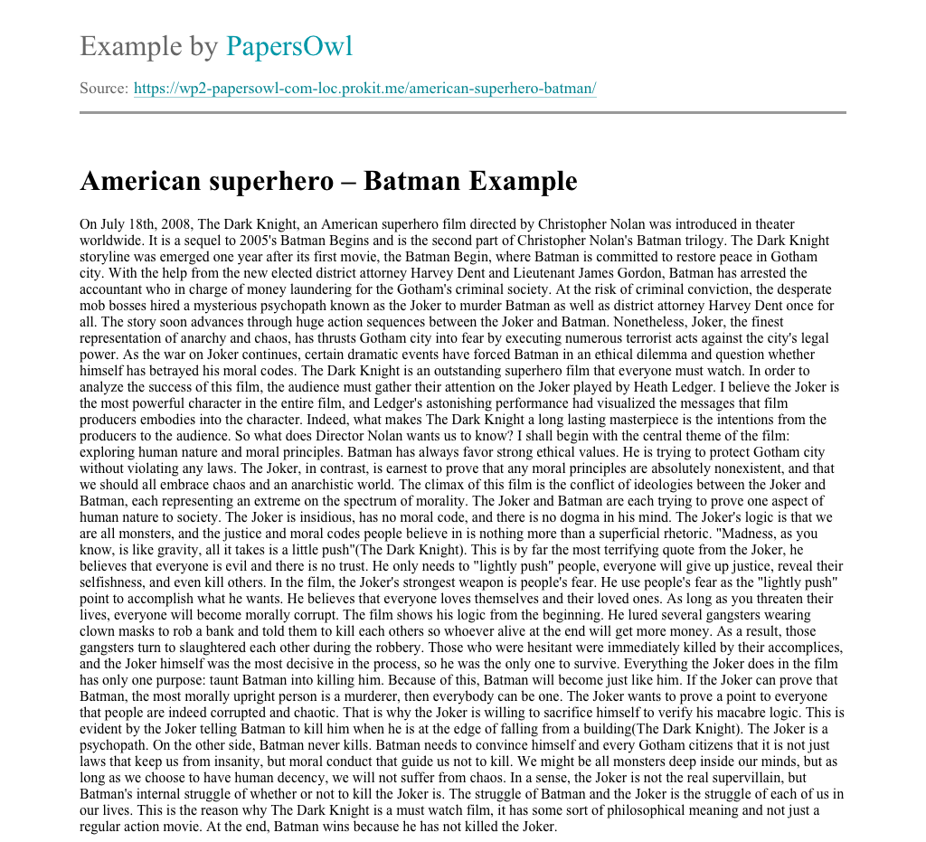 5 paragraph essay about batman picture