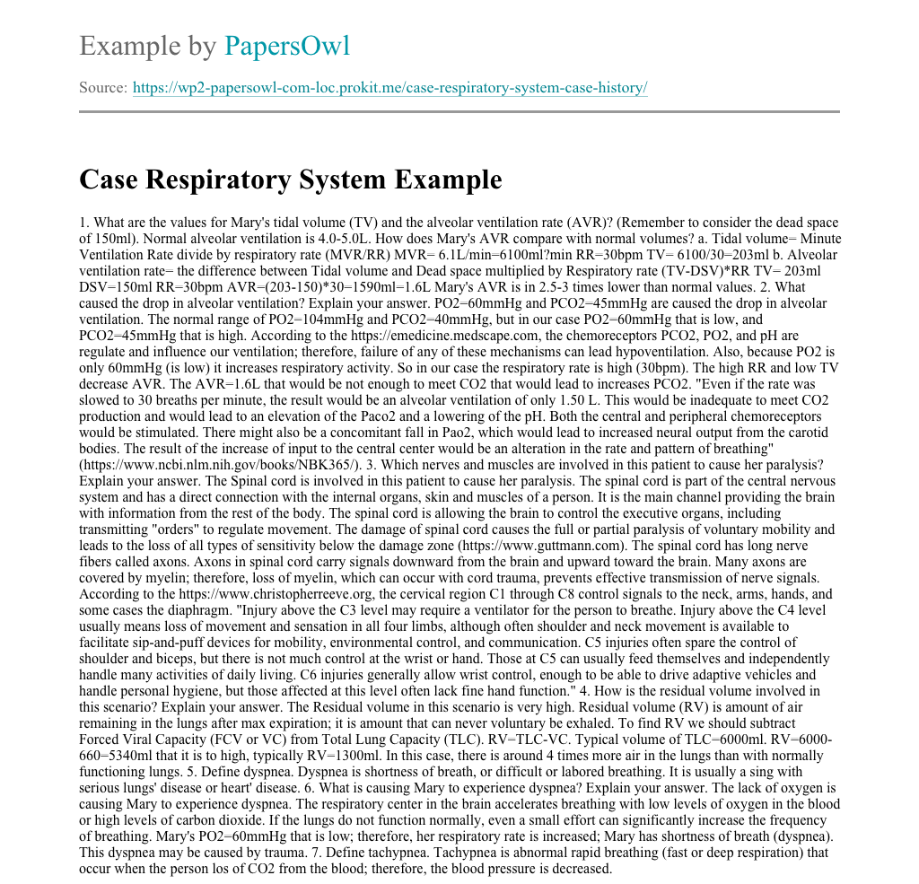 Case Respiratory System - Free Essay Example | PapersOwl.com
