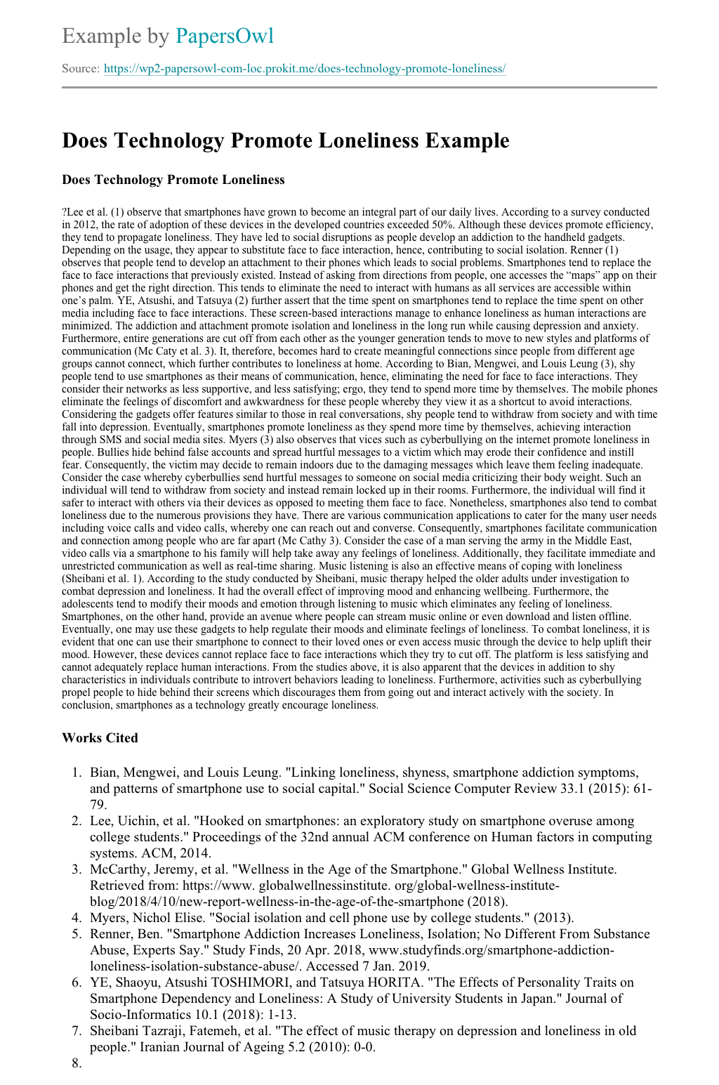 Does Technology Promote Loneliness - Free Essay Example | PapersOwl.com