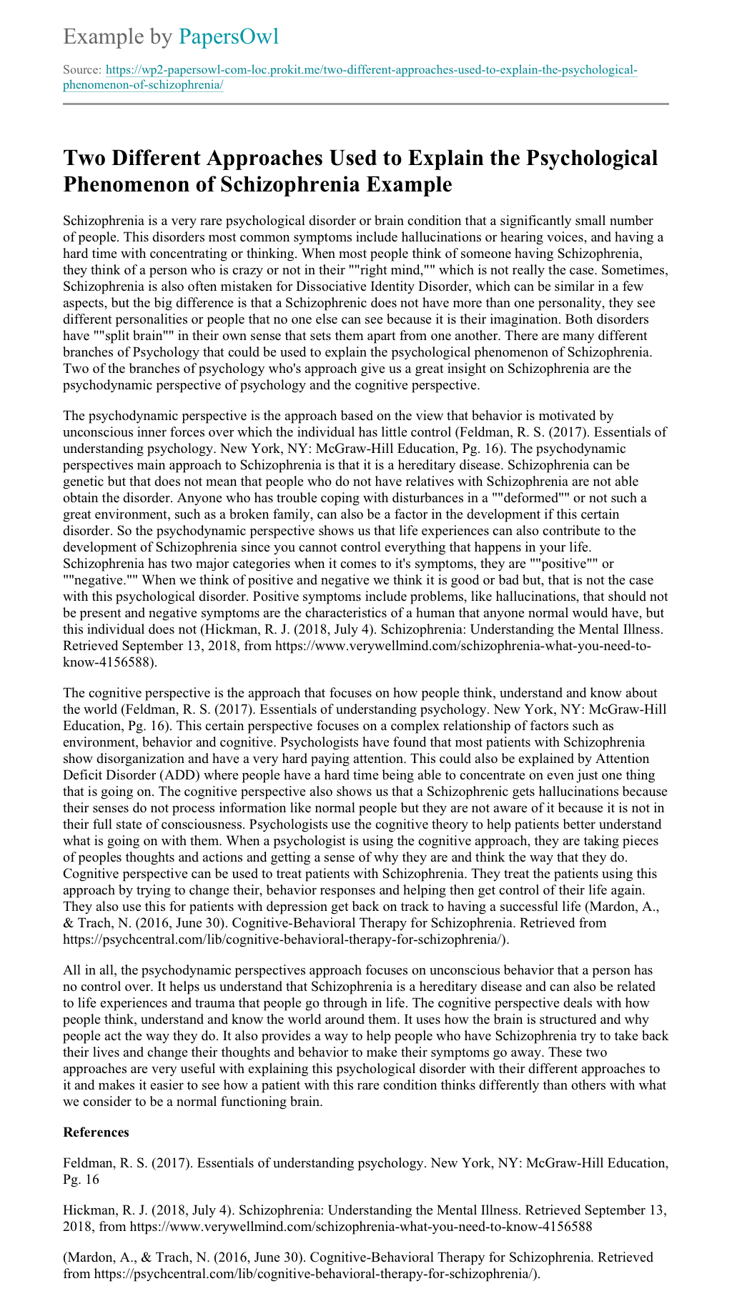 an essay explaining schizophrenia