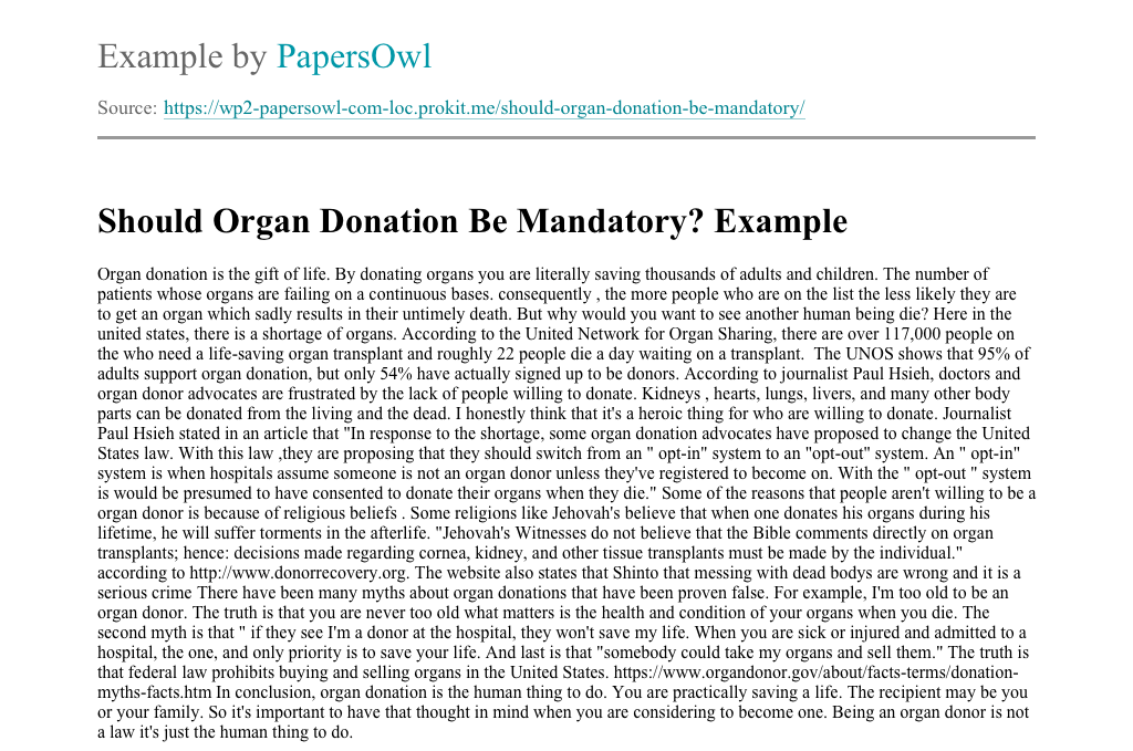 benefits of organ donation essay
