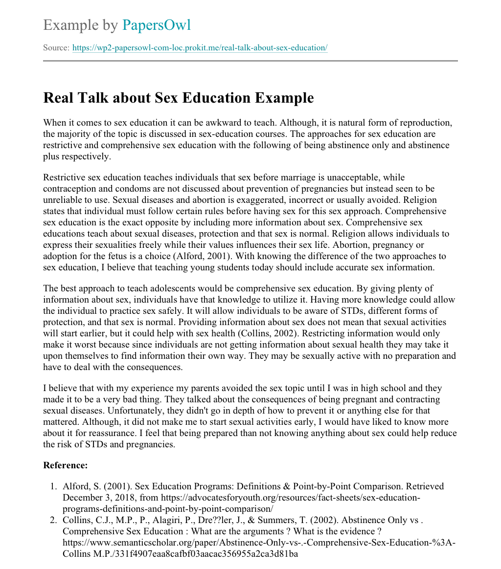 Real Talk about Sex Education - Free Essay Example ...