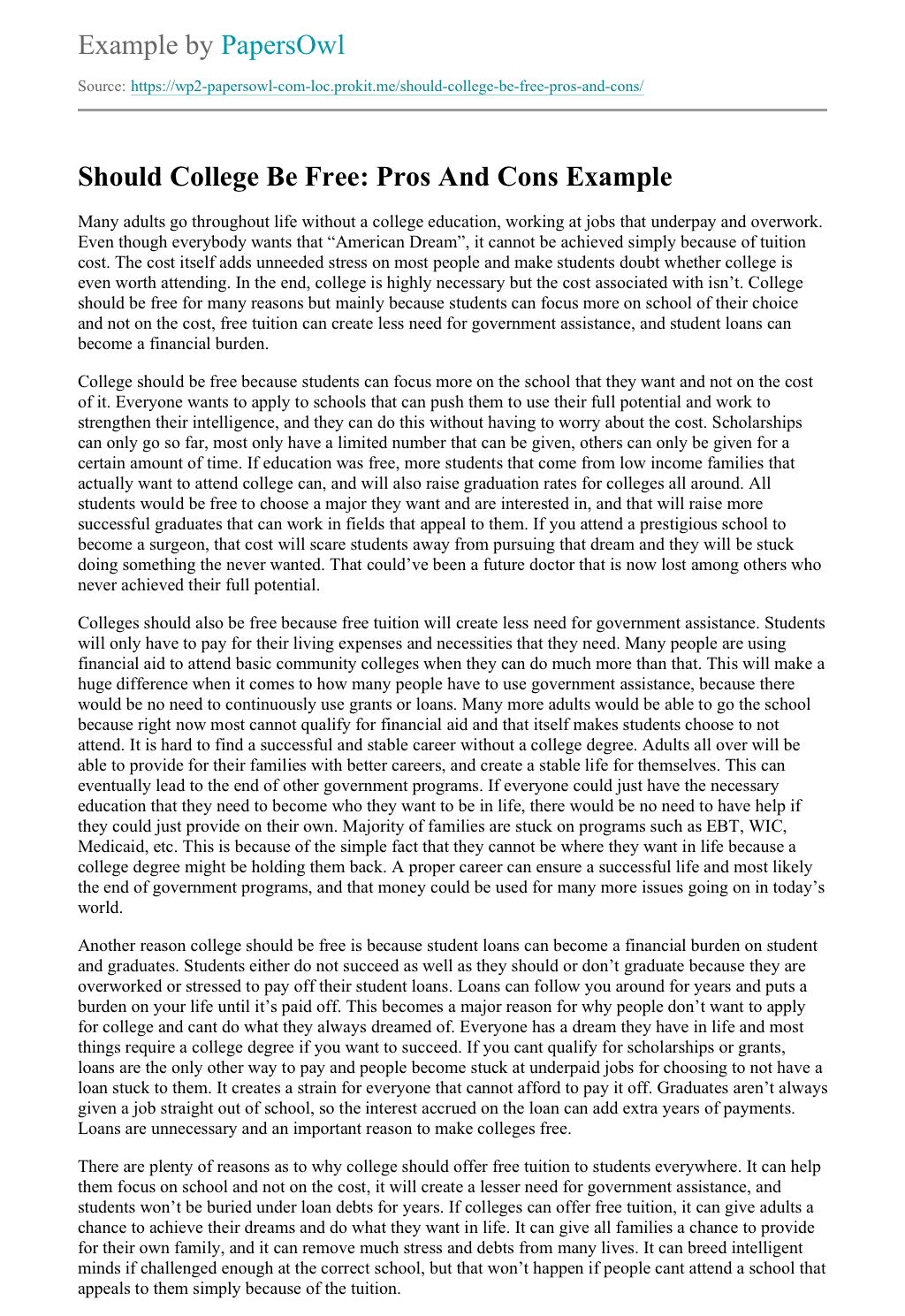 essay on why college should be free