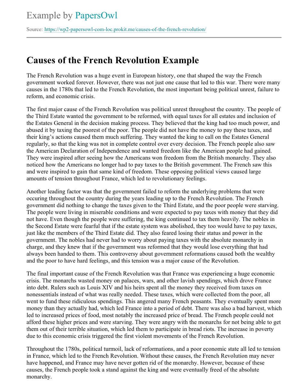 essay on causes of the french revolution