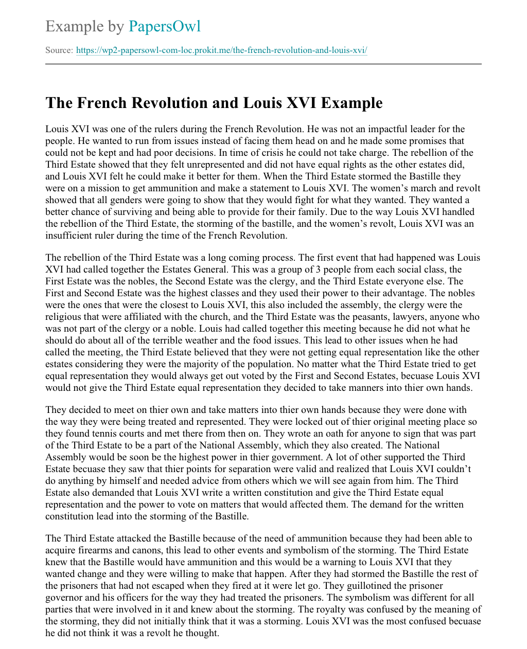 The French Revolution And Louis Xvi Free Essay Example Papersowl Com The French Revolution And Louis Xvi Free Essay Example Papersowl Com