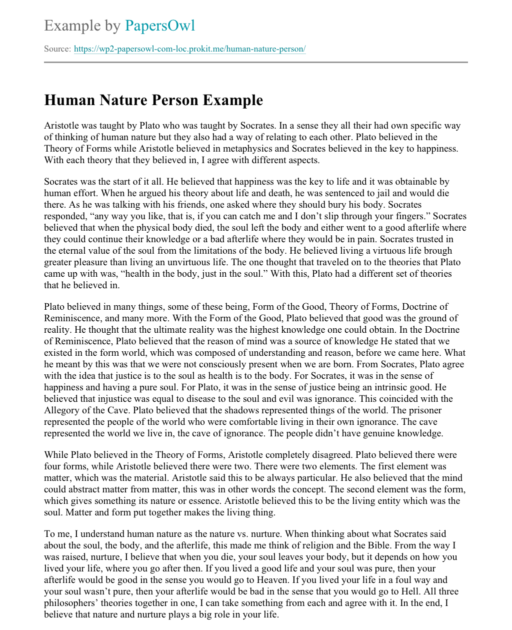 essay about nature of human