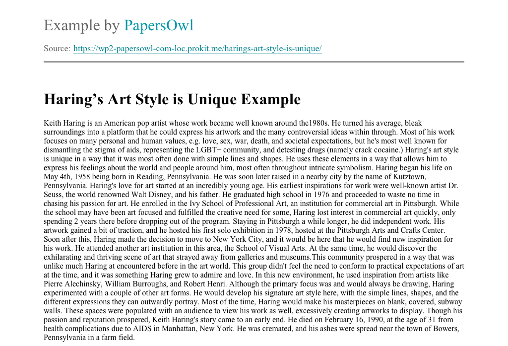 Haring's Art Style is Unique Free Essay Example