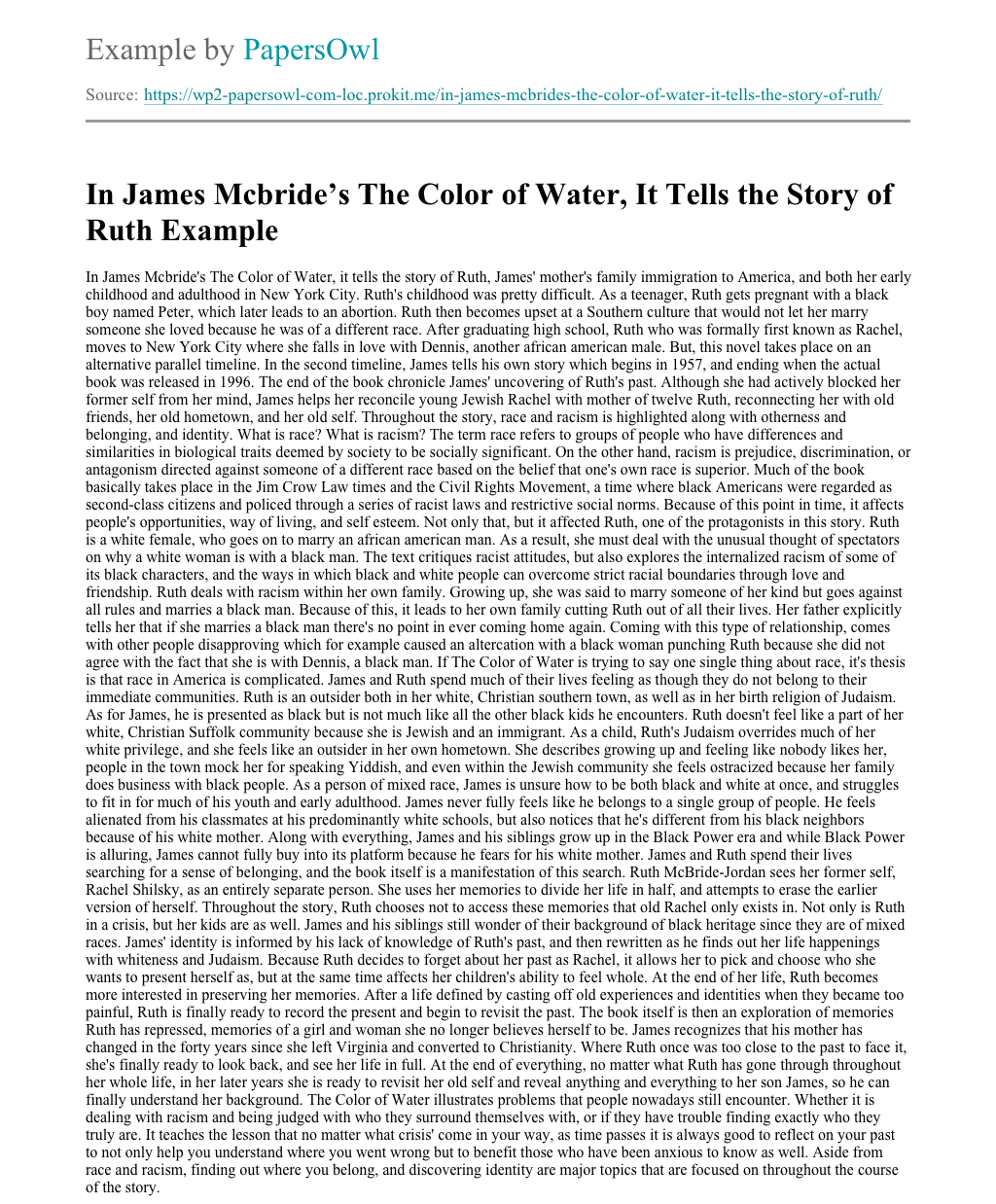 The Color of Water - Words | Essay Example the color of water essay