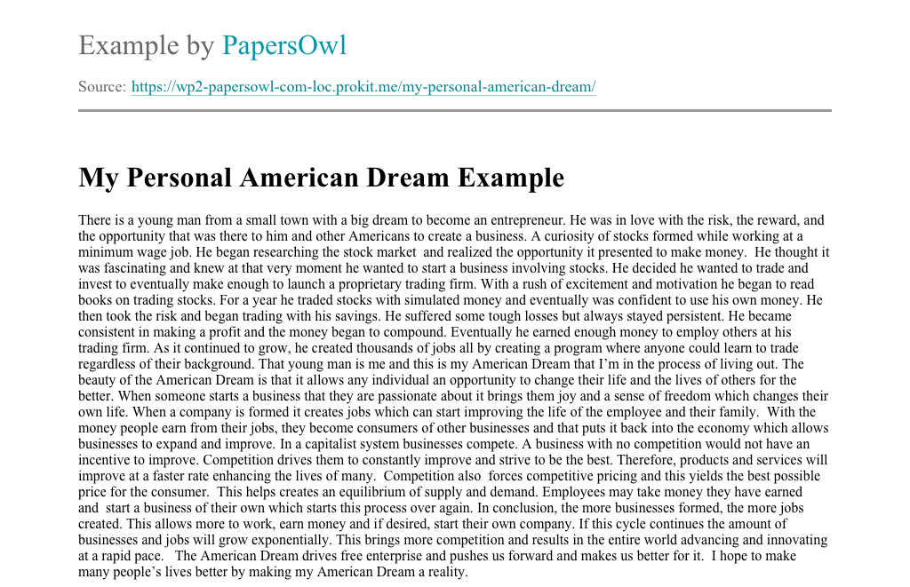 Personal Narrative: My American Dream