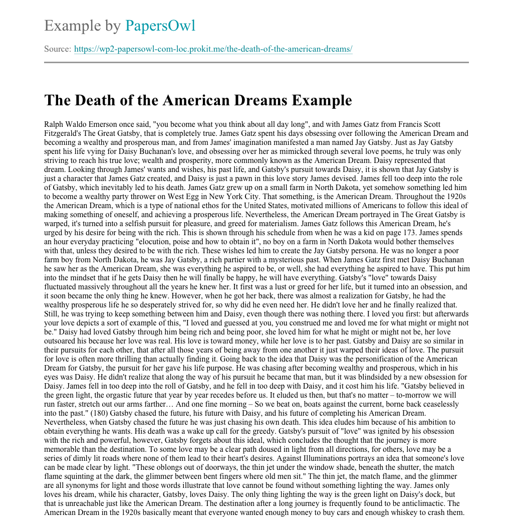 american dream is dead essay