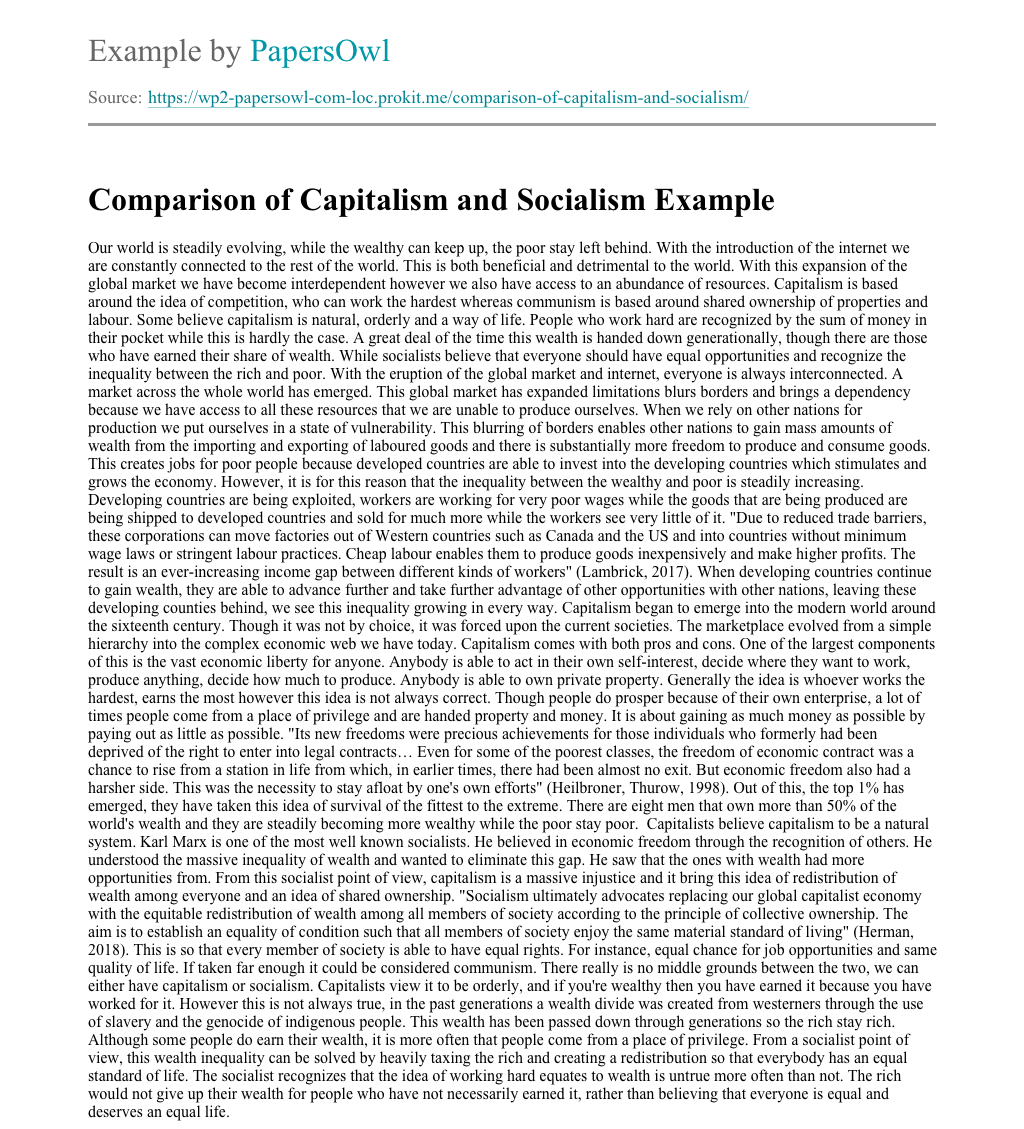 Capitalism vs Socialism, Essay Example | blogger.com socialism vs capitalism essay