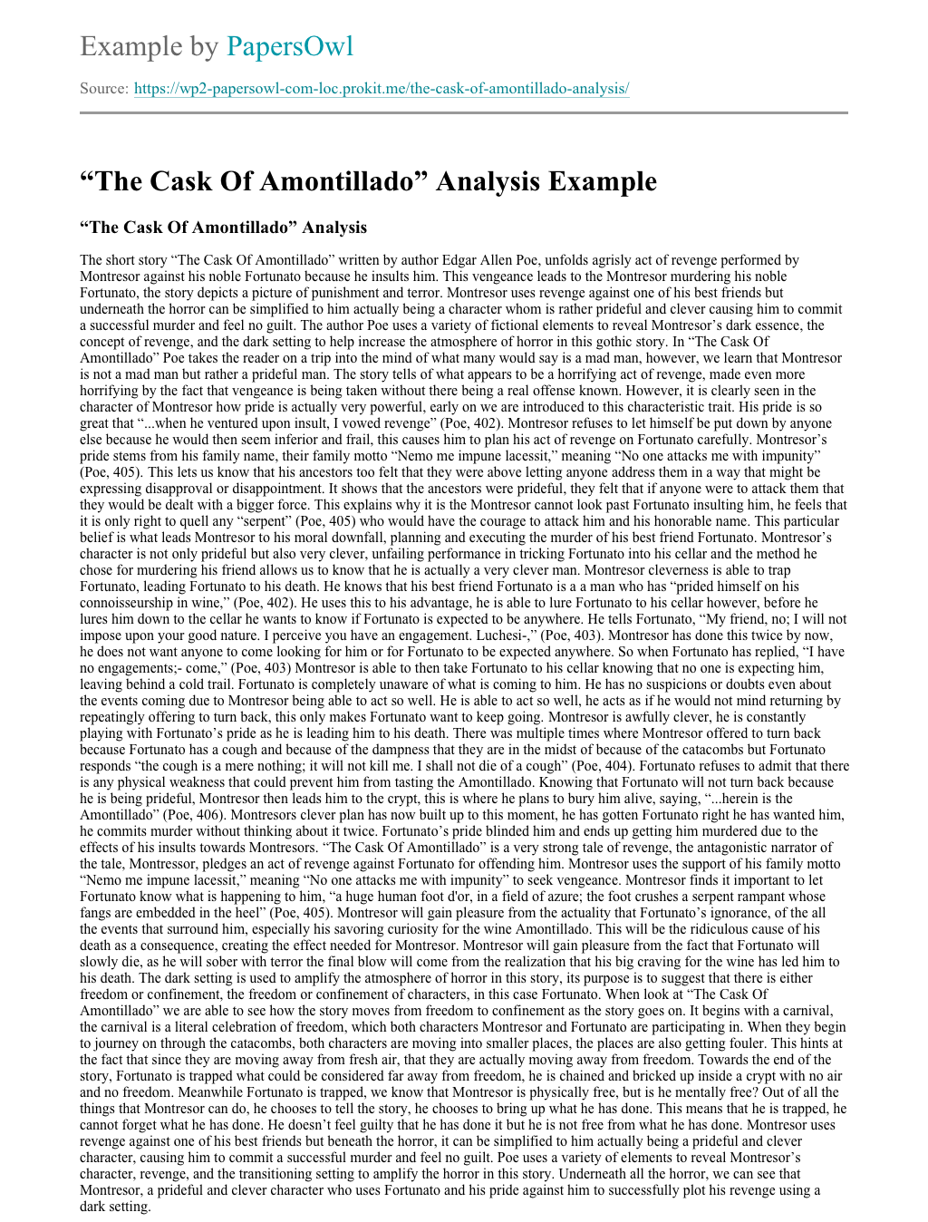 the cask of amontillado essay