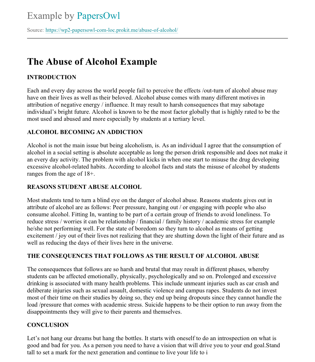 alcohol abuse essays