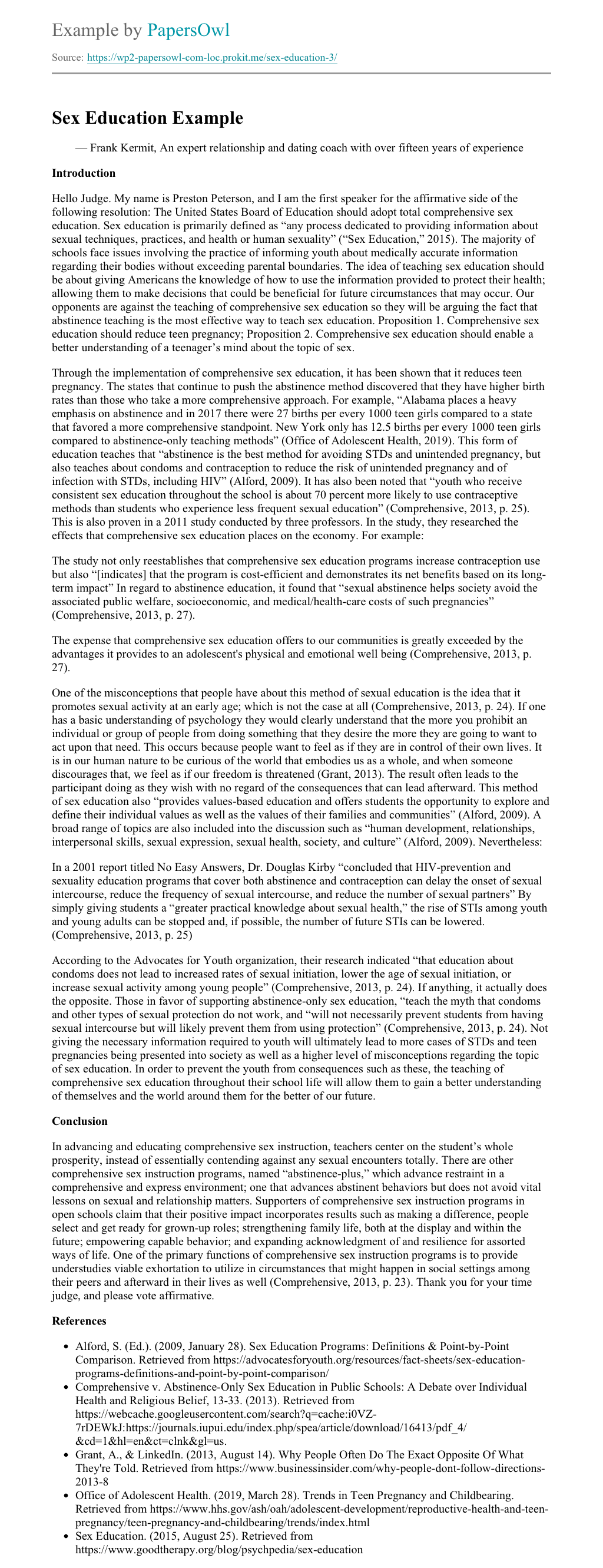 thesis statement for sex education