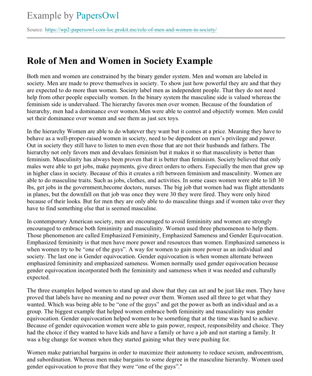 essays about women's role in our society