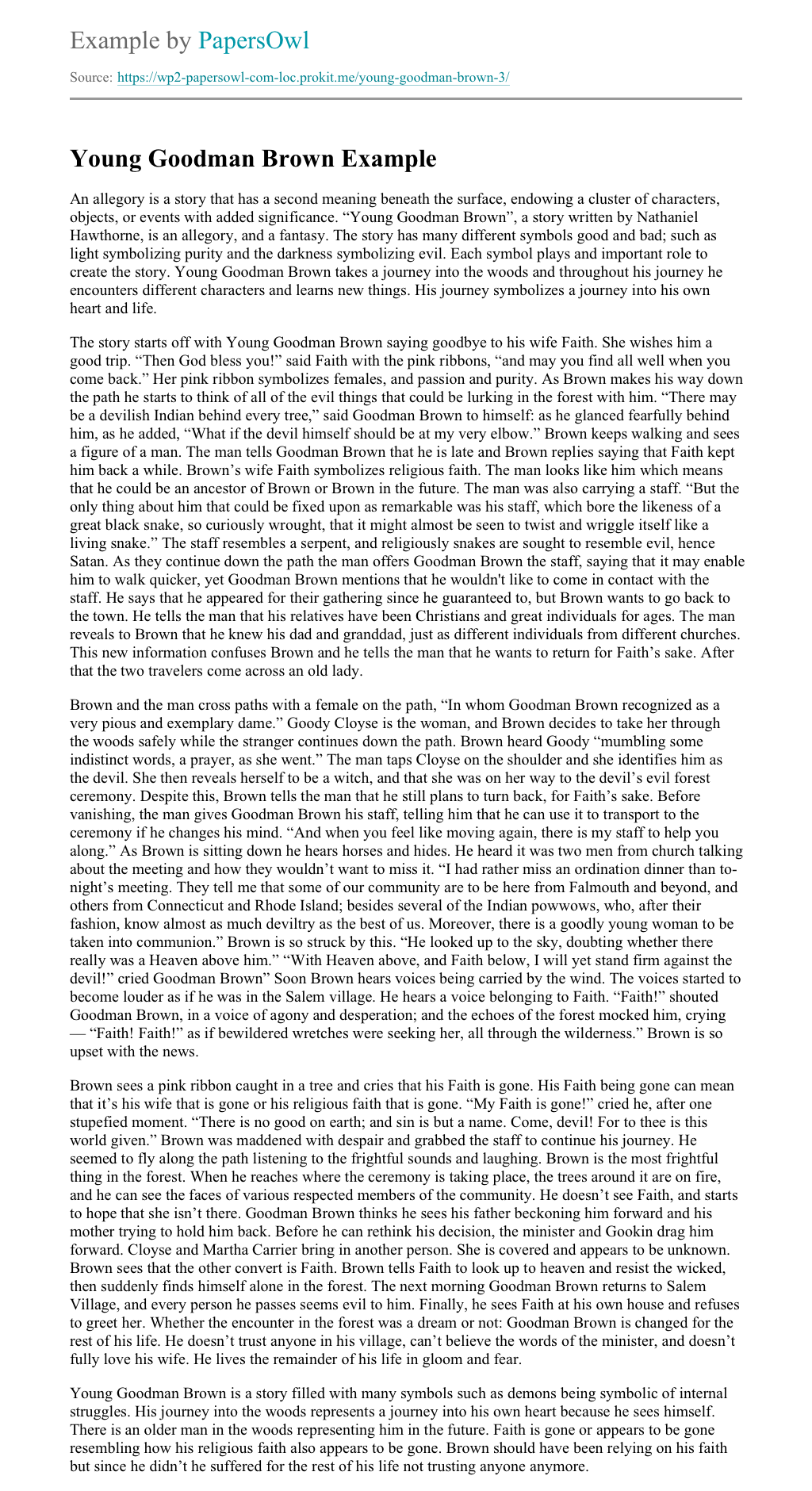 Young Goodman Brown by Nathaniel Hawthorne Essay - Free Essay Example | blogger.com essay on young goodman brown