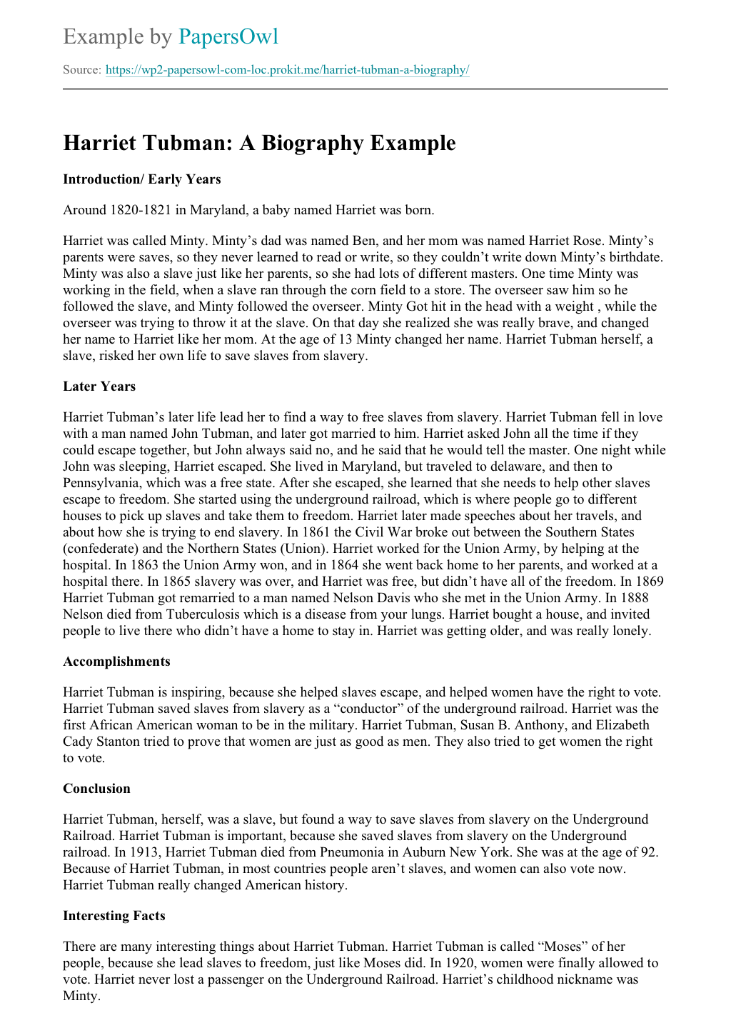 Harriet Tubman - Free Essay Example - Words | blogger.com