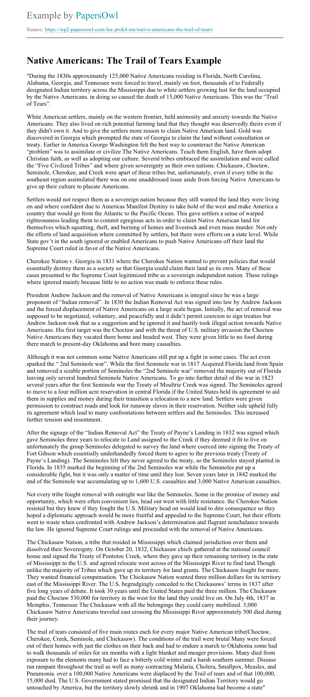 trail of tears Essay Examples - Free Essays on trail of tears | SupremeStudy
