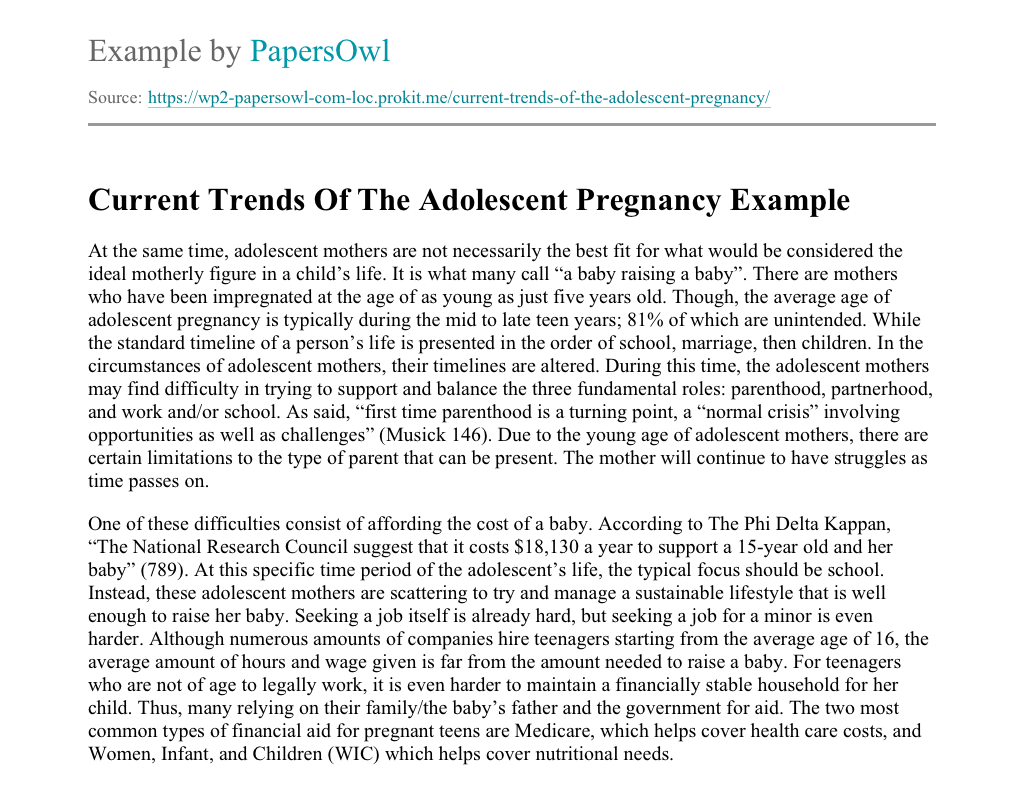 early pregnancy cause and effect essay