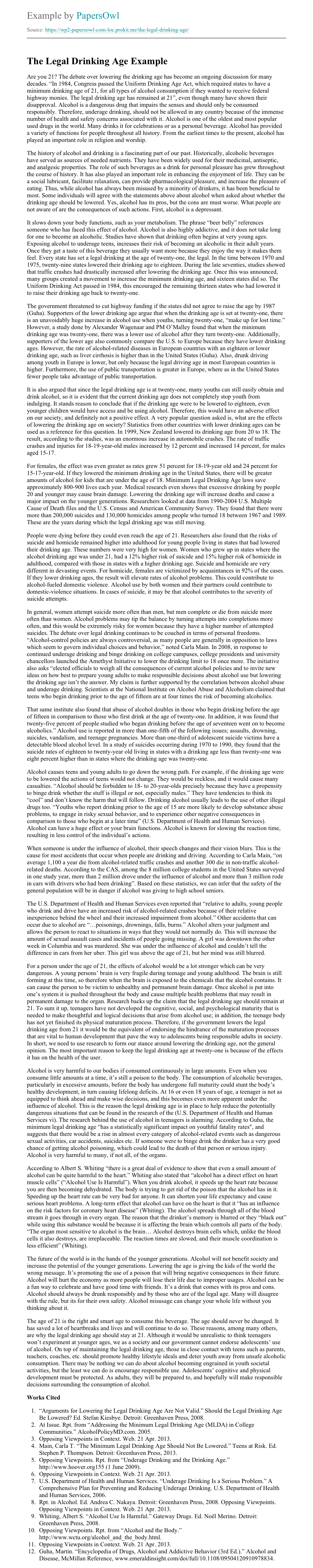 legal drinking age essay