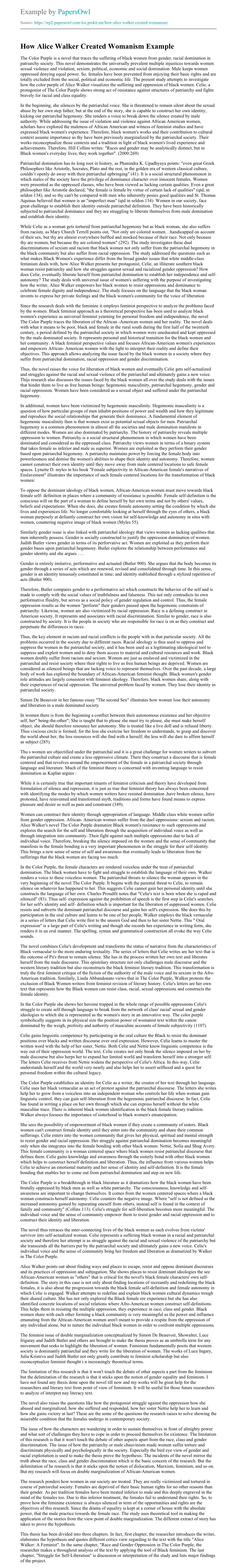 How Alice Walker Created Womanism Free Essay Example Papersowl Com