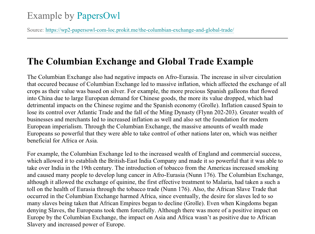 ap world essay columbian exchange