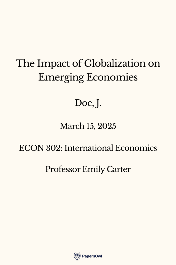 Harvard style essay cover page with centered title, student name, date, course code, and professor name