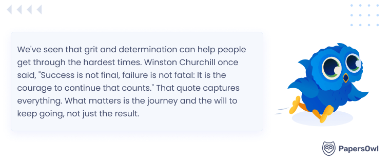 An example of a weak conclusion for a paper that relies too heavily on a generic Winston Churchill quote without deep analysis.