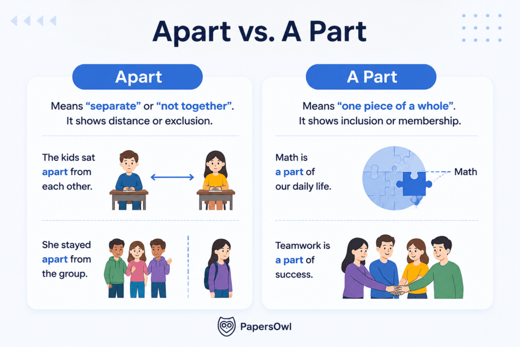 Apart vs A Part: Difference, Usage Rules & Examples