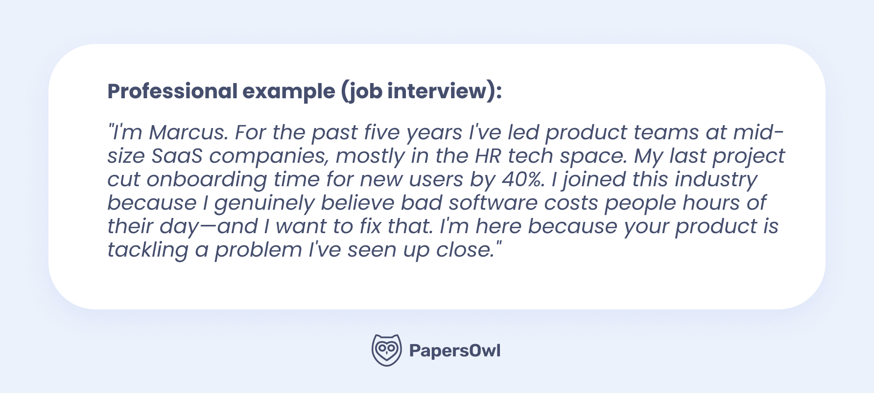 Professional job interview elevator pitch example for SaaS product managers